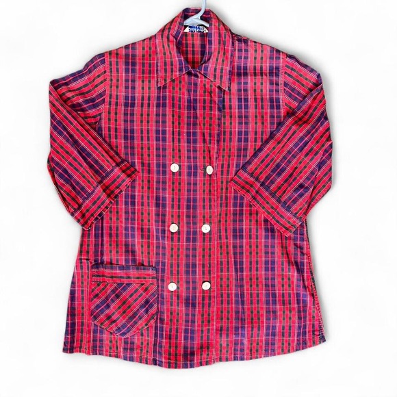 Leslie Marshal Tops - Vintage Leslie Marshal 1940 1950 Red blue plaid button-up shirt womens sz 12/32‎